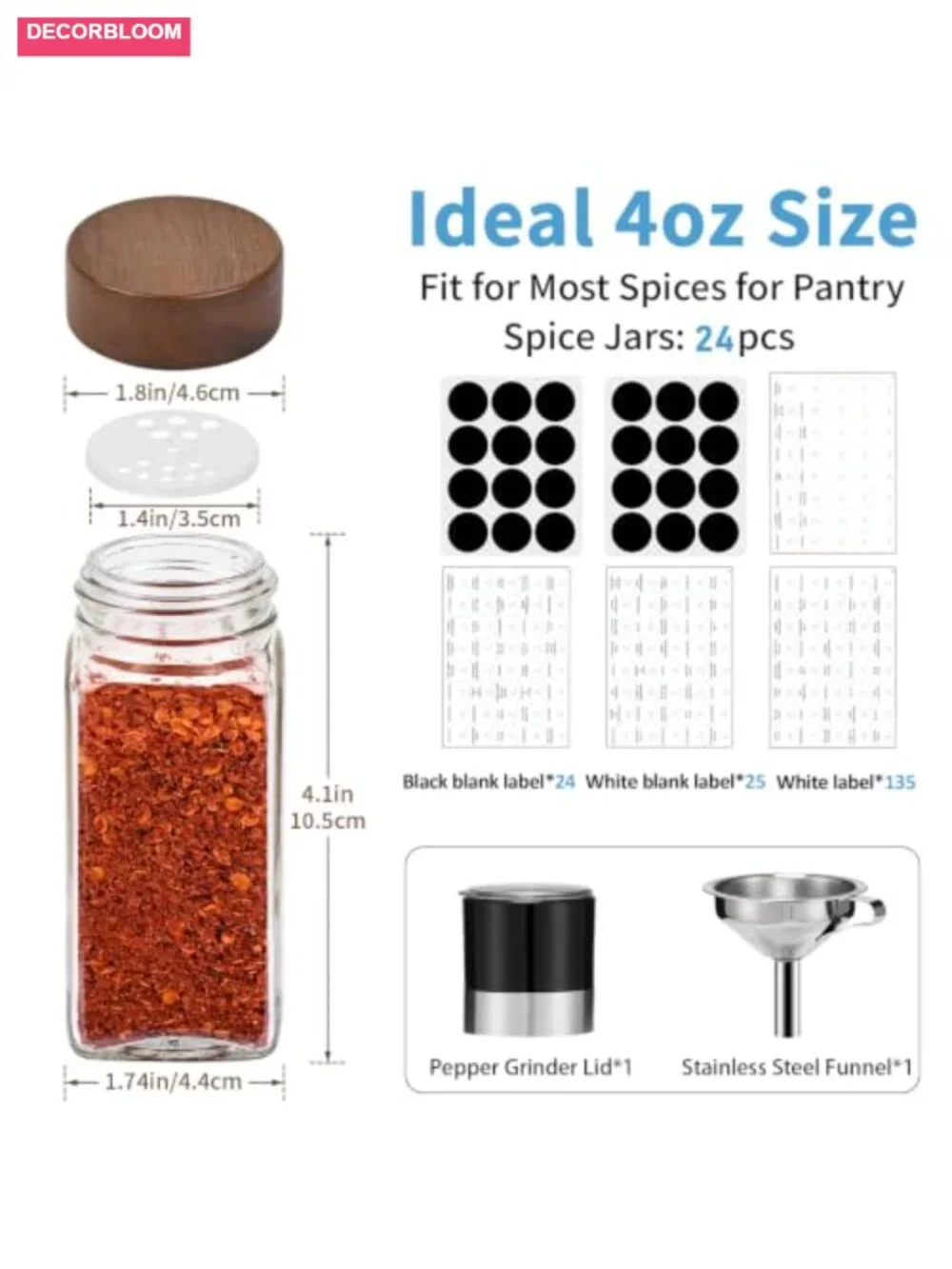 24pcs 4oz Glass Spice Jars with Acacia Wood Lids & 2 Racks